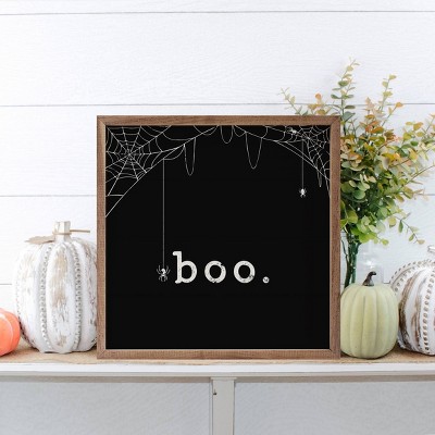 Kendrick Home White Boo Spiderweb Wall Art Black