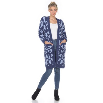 Women's Leopard Print Open Front High Pile Fleece Coat - White Mark