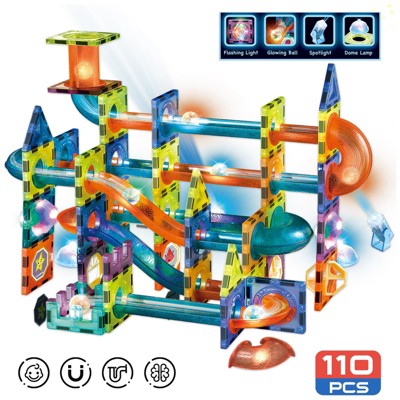 Contixo 110-Piece Glow-in-the-Dark Marble Run Magnetic Light-Up Tile Set, STEM Building Toy for Ages 3+