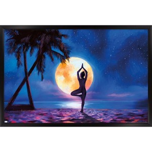 Trends International PD Moreno - Fine Art - Yoga Moonlight Beach Framed Wall Poster Prints - 1 of 4