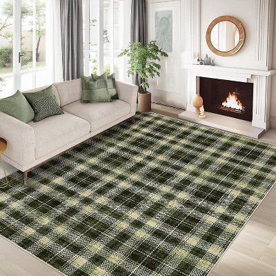 Washable Non-Slip Plaid Carpet - Farmhouse Living Room & Bedroom Rug, Soft Office Decor