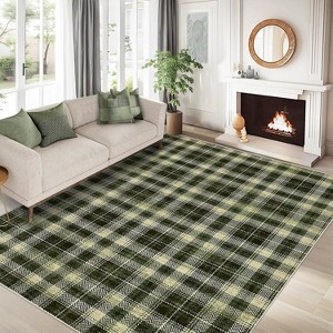Washable Non-Slip Plaid Carpet - Farmhouse Living Room & Bedroom Rug, Soft Office Decor - 1 of 4