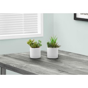 Monarch Specialties Artificial Plant 7 inch Tall Succulent Indoor Faux Fake Table Greenery Potted Set Of 2 Decorative Green Plants White Ceramic Pots - 1 of 4