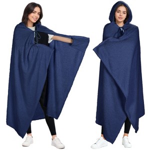 Catalonia Women Hooded Wearable Blanket Cape Cardigan Cloak Wrap Shawls Snuggy Fuzzy Fleece Cape with Hand Pockets, Woman Cozy Gift Plush Throw Wrap - 1 of 4