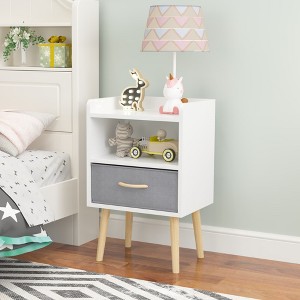 SeaCamel 2-Tier Nightstand with Collapsible Fabric Drawer - White Wood Side Table Storage Cabinet - 1 of 4