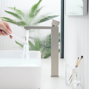 Kumasinova Waterfall Vanity Faucet,Single Handle 1-Hole Deck Mount Bathroom Sink Faucet with Pop-Up Drain,Easy Clean Geometric Design - 1 of 4