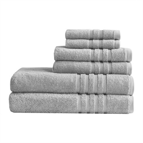 New 6 Pc. Clean Start Towel Set Antimicrobial Treated Cotton Gray /Towels