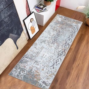 Modern Abstract Hallway Runner Rug, Machine Washable Low-Pile Geometric Non-Slip Floor Mat for Entryway, Living Room, Bedroom, Kitchen - 1 of 4