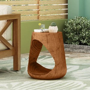 Lyngins Round Outdoor End Tables, Wood-Effect MGO Outdoor Side Table, Hollow Base Patio End Table for Outside or Indoor Use - 1 of 4