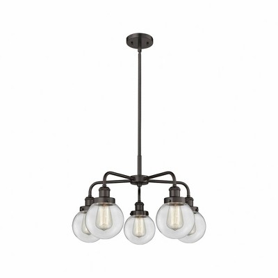 Beacon - 5 Light Stem Hung Chandelier In Art Deco Style-15.13 Inches Tall and 24 Inches Wide