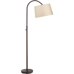 360 Lighting Farmhouse Rustic Country 65 1/2" Tall Standing Floor Lamp Skinny Downbridge Bronze Metal Living Room Bedroom House Drum Oatmeal Shade - 1 of 4