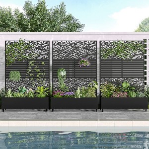 Wooakway 72"H Two-tone Patio Planter Box with Trellis Metal Raised Garden Bed Black Decorative Privacy Screen with Wheels - 1 of 4
