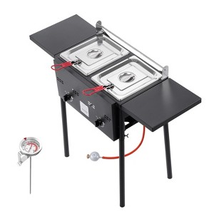 VEVOR Outdoor Propane Deep Fryer, Dual-Tank 8QTx2 Commercial Fryer, Stainless Steel Cooker with Foldable Platform, Dual Basket, Black - 1 of 4