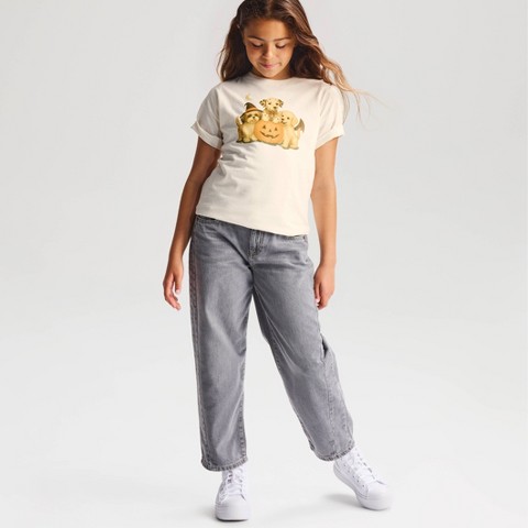 Детские футболки Cat & Jack Girls' Short Sleeve Halloween 'Puppy Pumpkins' Oversized Graphic T-Shirt - Cat & Jack™ Cream M