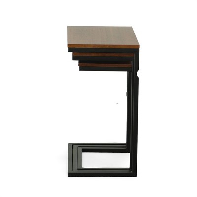 Chestnut and Black Wood Metal Nesting Tables Set of 3