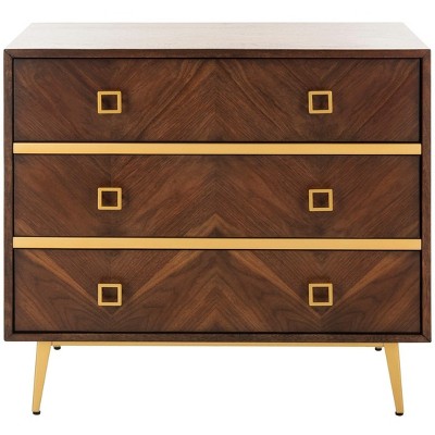 Katia Transitional 3-Drawer Walnut Chest with Gold Accents