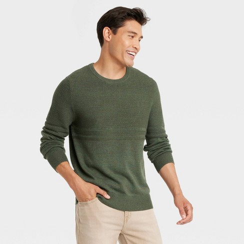 Men's Striped Crewneck Pullover Sweater - Goodfellow & Co™ Green S