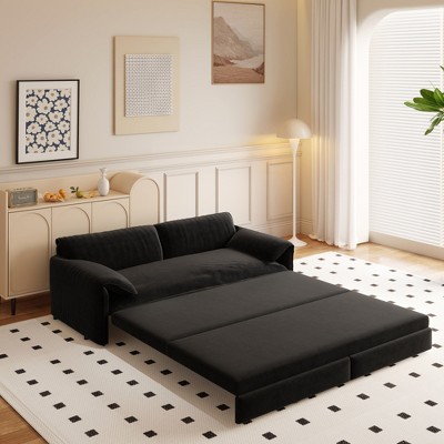 YONWAY 73" Queen Pull Out Sofa Bed with Side Storage, 3-in-1 Convertible Sleeper Sofa Velvet Loveseat Bed, for Living Room,Bedroom,Apartment,Office