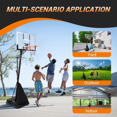 Basketball Hoop Outdoor 5.2-10Ft Portable, 44 Inch Shatterproof Backboard & Rebound Plate