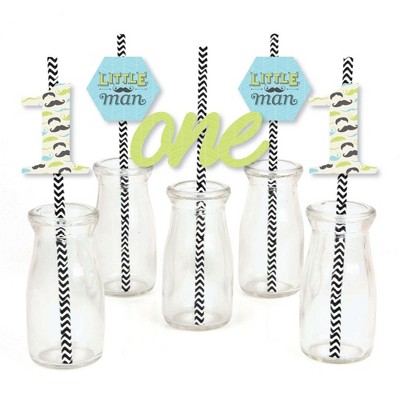 Big Dot of Happiness 1st Birthday Dashing Little Man Mustache Party - Paper Straw Decor - First Birthday Party Striped Decorative Straws - Set of 24