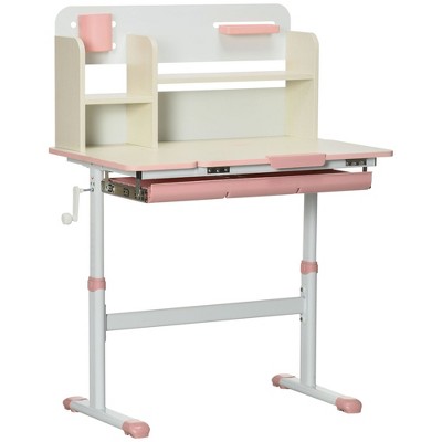 NicBex Height Adjustable Kids Writing Desk with Tilt Desktop,Drawer,Storage Shelf,Pen Holder,White+Pink
