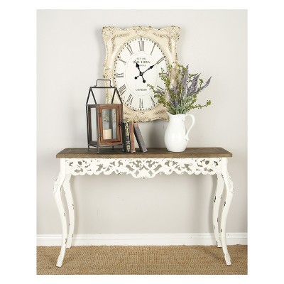 Elegant Farmhouse 46" White and Brown Wood Carved Console Table