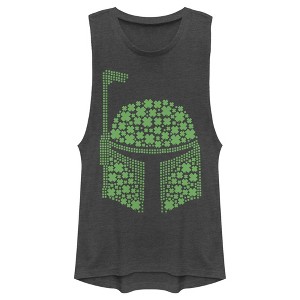Juniors Womens Star Wars St. Patrick's Day Boba Fett Clover Helmet Festival Muscle Tee - 1 of 4