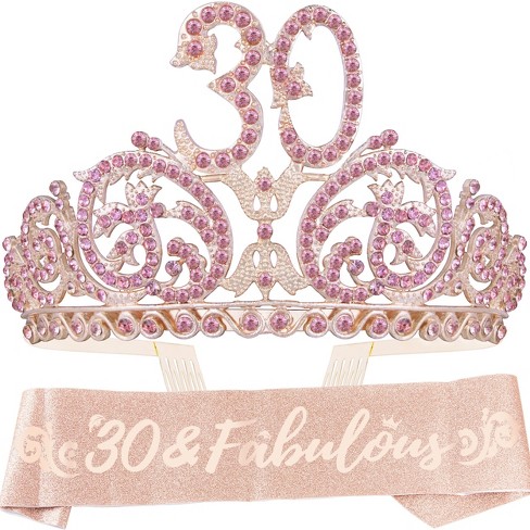 Doradreamdeko 30th Birthday Tiara And Sash For Women Fabulous Glitter Sash Forest Rhinestone Pink Target