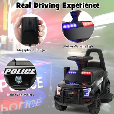 Black 6V Kids Ride On Police Car with Megaphone and Siren