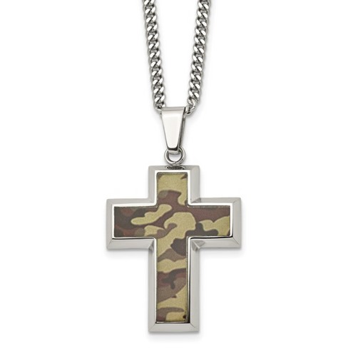 Black Bow Jewelry Men's Stainless Steel Printed Brown Camo Cross Necklace, 22 inch - image 1 of 4