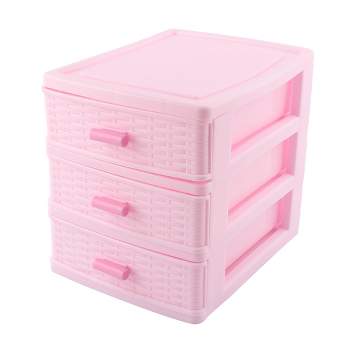 Unique Bargains Home Plastic 3 Layers Cosmetics Lipstick Desk Organizers Pink 1 Pc