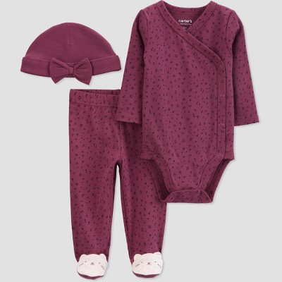 Carter's Just One You® Baby 3pc Animal Print Top & Bottom Set with Hat - Purple 6M