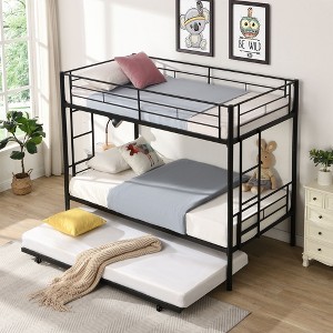 NicBex Twin Over Twin House Bunk Bed with Roof and Windows and Guardrail,Loft Bed with Ladder and Trundle,Noise Reduced Bunk Beds for Bedroom - 1 of 4