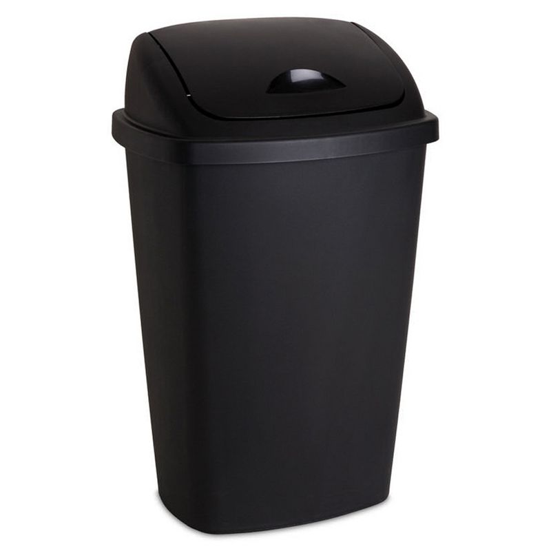 Sterilite 13.2 Gallon Plastic Swing-Top Trash Recycling Bin with Reinforced Rims for Home, Office, Kitchen, Bathroom, and Garage, Black (4 Pack), 3 of 6