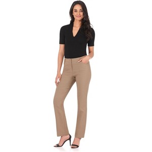 Rekucci Women’s 5 Pocket Straight Leg Pants with Stretch Waistband – Slim Fit Business Casual Trousers - Oatmeal, 16 - 1 of 4