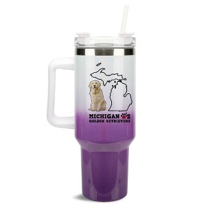 Elanze Designs The Wolverine State Michigan Loves Golden Retrievers Purple and White Double Wall Stainless Steel Insulated Travel Tumbler with Lid and - 1 of 4