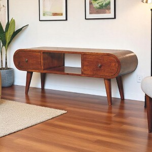 39.37" Solid Wood TV Stand Circular TV Unit with Two Small Drawers, Nordic Style Legs and Handcrafted for Living Room and Bedroom - 1 of 4