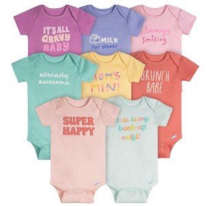 Onesies Brand Baby Girls' 8-Pack Onesies Bodysuits, Super Happy - 1 of 4