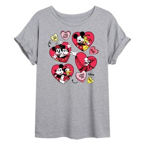 Women's - Disney - Heart Grid Oversized Graphic T-Shirt - 1 of 4