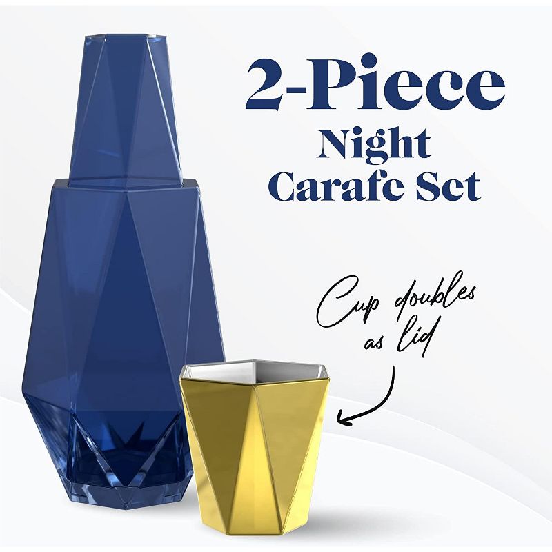 American Atelier Modern Geometric 37oz Bedside Carafe and Gold Tumbler Glass/Lid, 2-Piece Set, 2 of 8