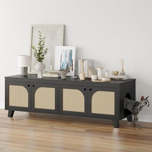 Lirago Double Hidden Cat Litter Box Enclosure Furniture Cabinet with Rattan Doors Two Entries for Two Cats Large Space Odor Control Modern Style - 1 of 4