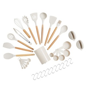 34-Piece Silicone Kitchen Utensils Set, Heat-Resistant Cooking Tools with Hanging Storage, Non-Scratch Food-Grade Utensil Set - 1 of 4