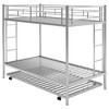 NicBex Twin over Twin Bunk Bed Metal Rack Triple Bed Frame with 4 Wheels, Full-length Guardrails and Ladder, No Spring Box Required - 3 of 4