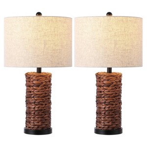 JONATHAN Y Elicia (Set of 2) 25" Coastal Water Hyacinth (Includes LED Light Bulb) Table Lamps Dark Brown: Linen Shade, UL Listed - 1 of 4
