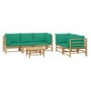 vidaXL Patio Furniture Set - 6-Piece Modular Sectional Sofa with Green Cushions - Bamboo Outdoor Lounge Set with Table for Garden, Deck, Patio - 3 of 4