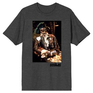 The Goonies Skull Pirate Holding Treature Charcoal Heather Gray Men's T-Shirt - 1 of 1