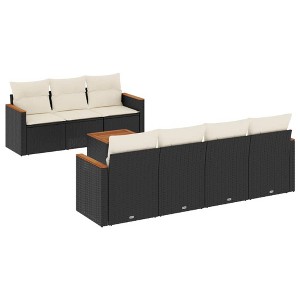 vidaXL 8 Piece Patio Sofa Set with Cushions Black and Cream Poly Rattan - 1 of 4