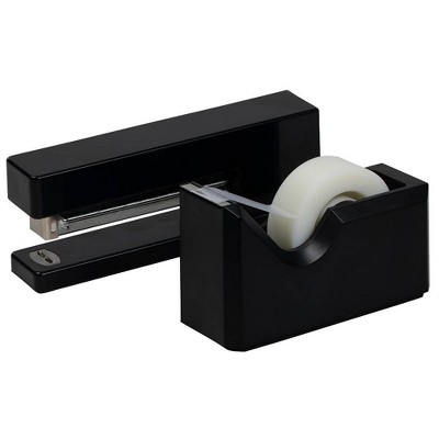 JAM Paper Stapler & Tape Dispenser Desk Set Black