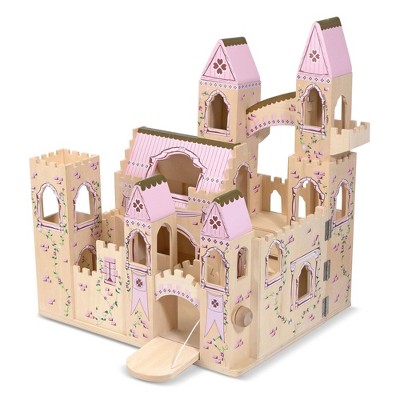 melissa & doug folding princess castle wooden dollhouse with drawbridge and turrets