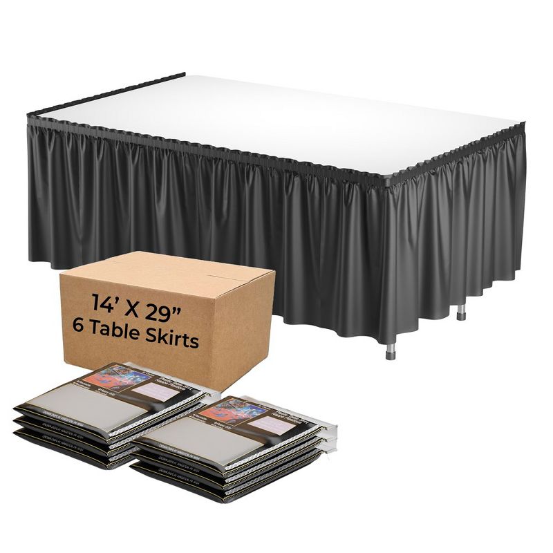 Crown Display 6 pack Disposable Plastic Tableskirts - 29" x 14 Ft ruffled Table Skirt with Adhesive Strip - 6 Count, 3 of 9